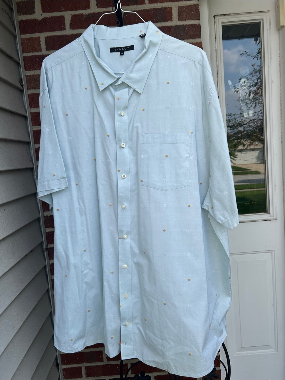 Men's Light Blue Short-Sleeve Button-Up Shirt 4XL